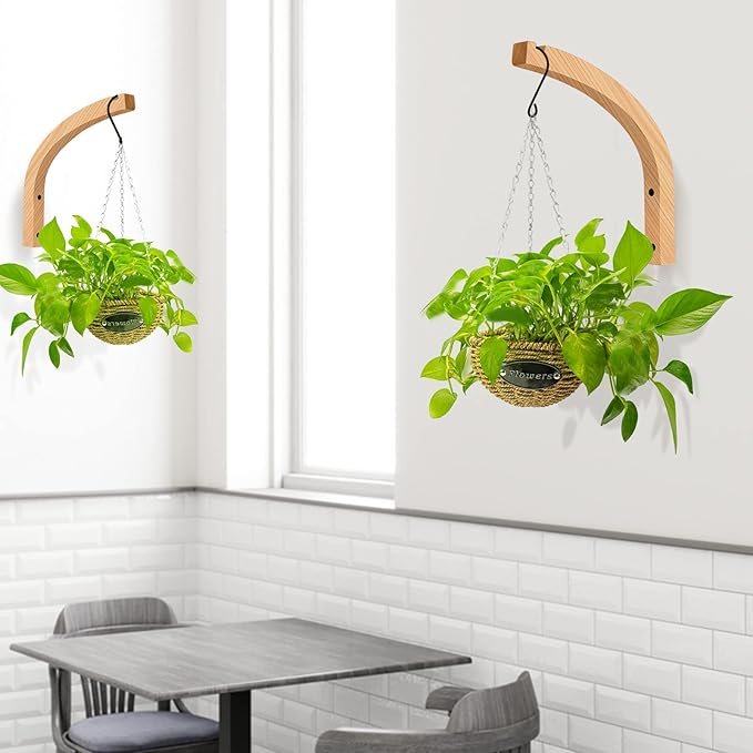 Wooden Plant Hangers - Hanging Plant Hooks for Indoor Outdoor, Wood Hanging Wall Plant Hooks Heavy Duty for Flower Pots Wind Chimes and Bird Feeders(2-Pack,8-Inch) DSJIFGEW