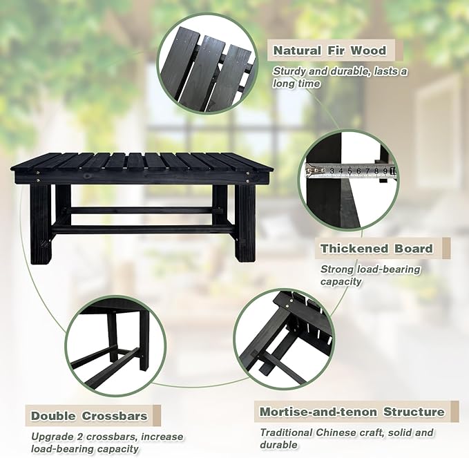 Outdoor Garden Bench, 2-Person Wood Patio Bench Weatherproof Outdoor Backless Bench, Anti-Corrosion and Anti-Rust Garden Benches for Garden Lawn Porch Park Backyard (Black,35.5''/90cm) LSPYYDS