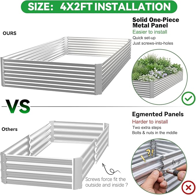4 Pack Corrugated Galvanized Steel Raised Garden Bed Outdoor, Metal Above Ground Garden Bed for Vegetables and Flowers, Rectangle Raised Beds for Gardening-4x2FT CATMANOR