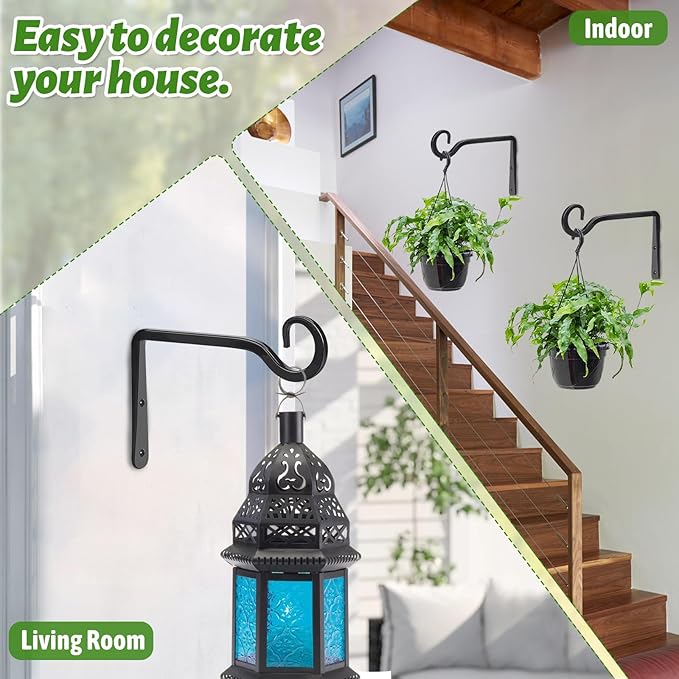 Plant Hangers Outdoor 2 Pack 10 Inch Metal Hanging Plant Bracket Metal Hanging Plant Hooks Indoor, Wall Hooks for Hanging Plants, Bird Feeder, Flower Basket, Wind Chimes Black (2PCS) ROPCIA
