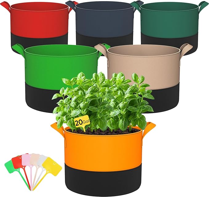 6-Pack 20 Gallon Grow Bags - 350G Heavy Duty Thickened Colorful Potato Grow Bags with Handles, Felt Nonwoven Garden Fabric Bags Gardening Pots for Vegetable Fruit Flowers Herbs Tomato Growing RVZHI