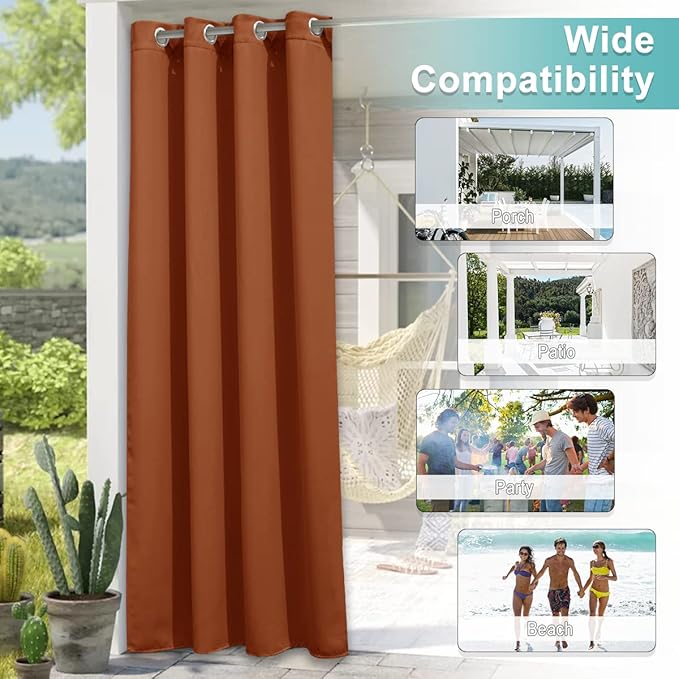 NICETOWN Patio Outdoor Waterproof Curtain, Rustproof Grommet Thermal Insulated Blackout Outdoor Drape Privacy Blinds for Porch/Yard, Mecca Red, 1 Panel, W52 x L120 NICETOWN