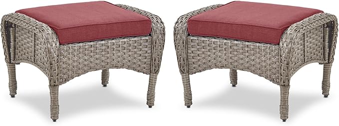 Belord Outdoor Ottomans for Patio Foot Rest - 25 Inch PE Wicker Foot Stool Set of 2 with Removable Cushions for Patio Furniture Sets,All Weather Rattan Ottoman for Balcony Deck Backyard Brown Belord