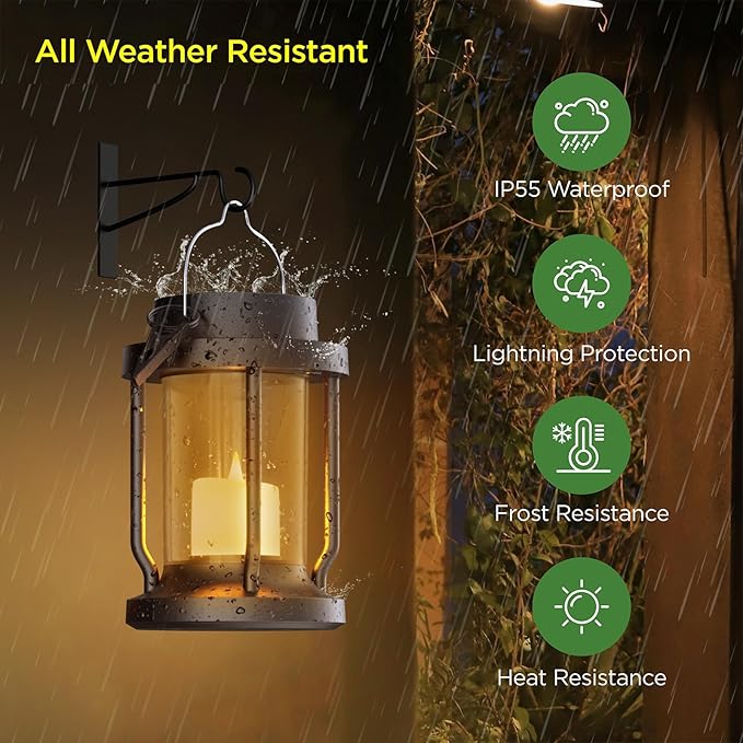 Solar Lantern Outdoor & Indoor Use – Hanging Solar Lights with Realistic Flickering Flameless Candle, Weatherproof for Gardens, Patios, Trees, and Lawns (Black + Amber, 1 Pack) Rootora