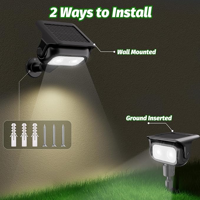 Nreonrick Solar Spot Lights 360° Adjustable Solar Lights Outdoor IP65 Waterproof with 2-in-1 Solar Powered Spotlights for Landscape Lighting for Garden, Yard, Pathway (Cool White, 2 Pack) Nreonrick