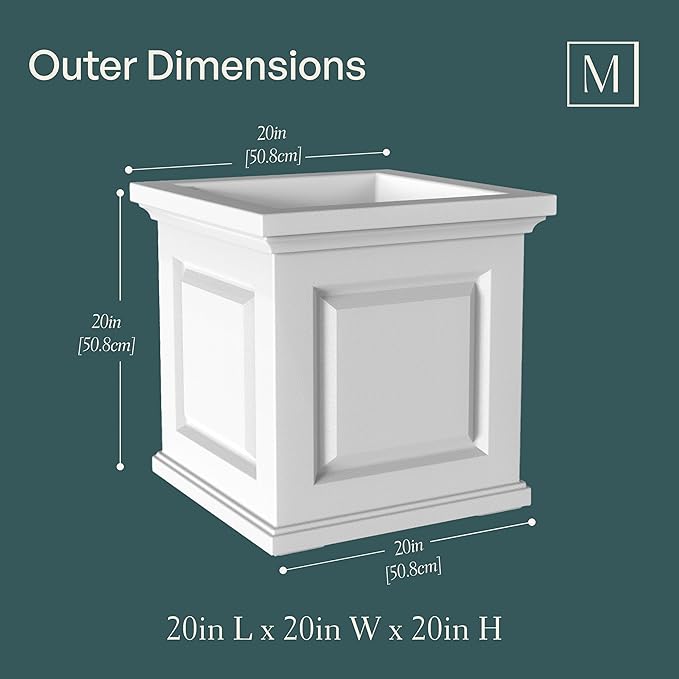 Mayne Nantucket 20-Inch Square Planter – Self-Watering, Weather-Resistant Planter for Flowers – Durable Outdoor Design for Patio, Porch, or Entryway Mayne