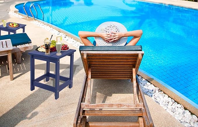 LZRS Adirondack Square Outdoor Side Table for Patio, Pool Composite Patio Table,HDPE End Tables for Backyard,Pool, Indoor Companion, Easy Maintenance & Weather Resistant(Navy Blue) LZRSPET
