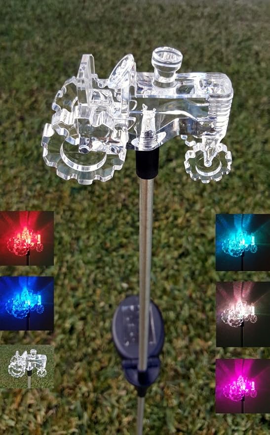 Solar Garden Stake Lights with Color Changing LED or Regular White LED Landscape Path Lights (Set of 2) (Tractor) Ntertainment+House