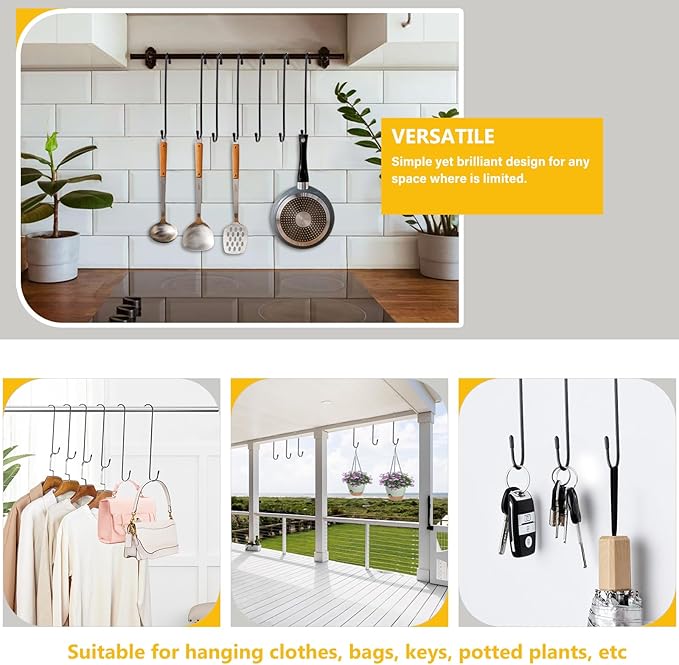 6 Pack 10 Inch Large S Hooks for Hanging Plants,Black Extra Matel Heavy Duty Hook for Hang Brsket,Bird House,Clothes,Kitchenware Dpyrrhic