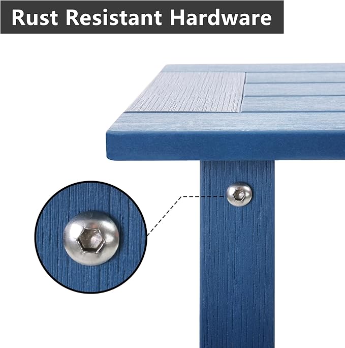 Double Adirondack Outdoor Side Table Weather Resistant, Outdoor Rectangular Patio End Table for Adirondack Chair, Dark Blue Meluvici