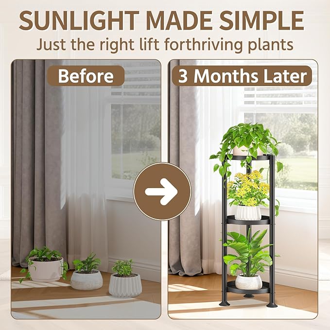 LASZOLA 3 Tier Black Corner Plant Stand Indoor for Large Tall Flower, Heavy Duty Sturdy Metal Vertical Tiered Planters Holder for Patio, Multi Level Wrought Iron Organizer Décor for Modern Farmhouse LASZOLA