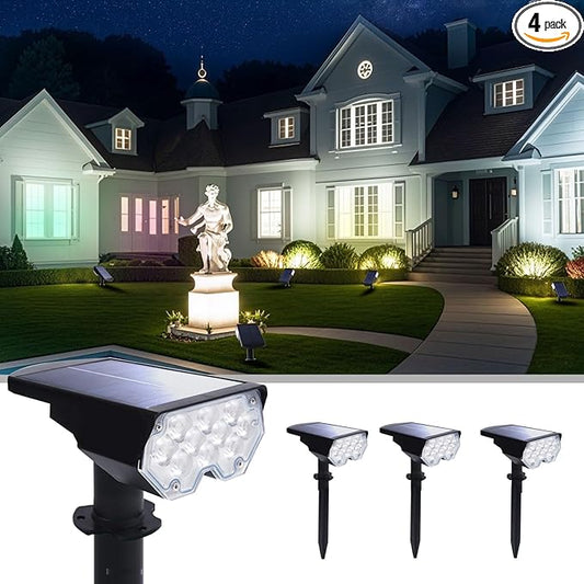 4 Pack Solar Powered Outdoor Spot Lights Outside Waterproof 20 LEDs Landscape Spotlights Dusk to Dawn for House Yard Tree, Plants, Walls, Path, Garden, Statues, Superior Accent Uplighting Cool White Polighty