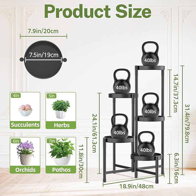 iDavosic.ly Plant Stand Indoor Outdoor, 5 Tier Corner Metal Flower Display Holder Shelf, Easy Assembly Folding Tall Orchid Rack for Patio Balcony Porch Garden Living Room House, Black iDavosicly