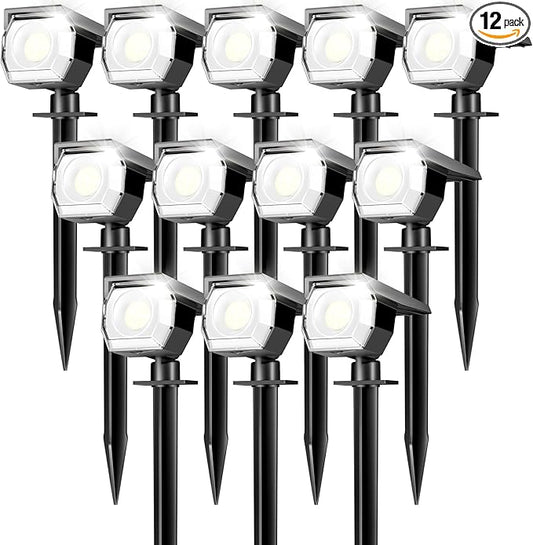 Peasur 12 Pack Solar Lights Outdoor, Solar Spotlights Outdoor Waterproof 3 Modes, 2-in-1 Auto On/Off Solar Spot Landscape Lighting Outside for Tree Plants Yard Garden Pathway Peasur