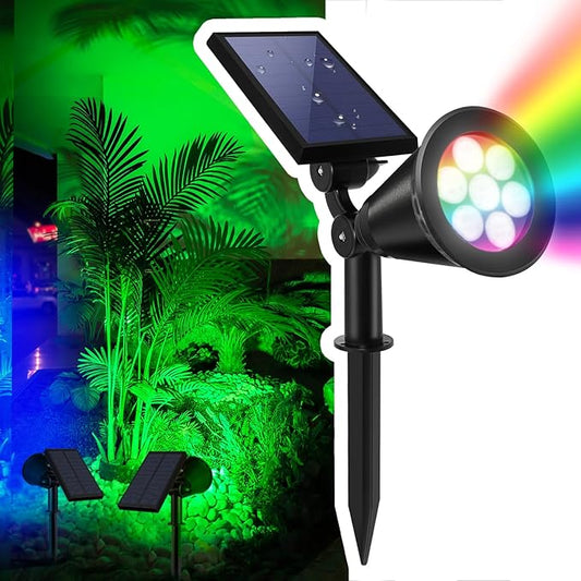 Solar Spotlights Outdoor, 7-LED Flag Pole Spot Lights, RGB Color Changing Solar Powered Landscape Flagpole Light, Dusk-to-Dawn Waterproof Ground Spotlight for Christmas Tree Yard Garden (Multicolored) SFSUNFUNY