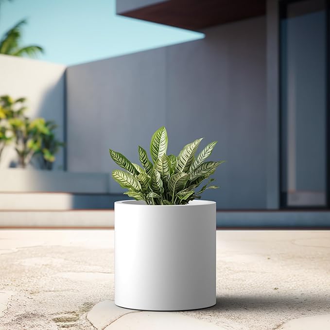 Kante 15.7" Dia Round Concrete Planter, Modern Style Large Cylindrical Plant Pot with Drainage Hole and Rubber Plug for Indoor Outdoor Patio, White Kante