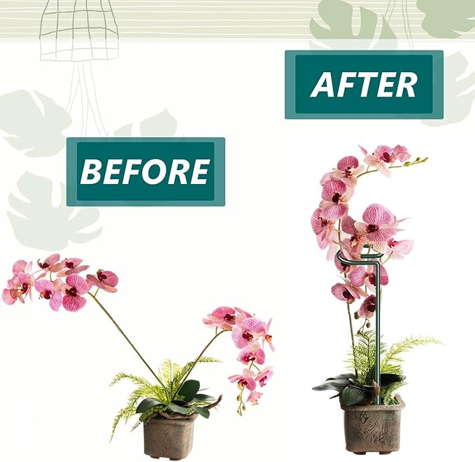 MAFONE 12 Pack 16inch Plant Support Stakes, Plant Stick Garden Single Stem Flower Support Stake Plant Cage Support Rings with 20pcs Plant Clips and Plant Ties for Tomato Orchid Lily Peony Rose Bean Rootora