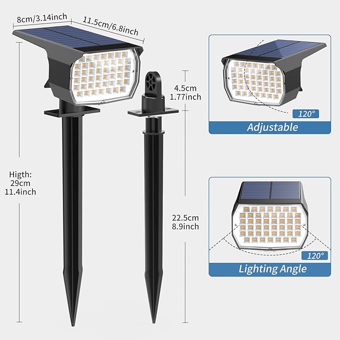 Solar Spot Lights Outdoor Waterproof IP65, 6 Pack Landscape Spotlights with 46 LEDs, 3 Modes Auto On/Off Solar Powered Flood Lights for Outside Pathway, Yard, Garden, Walkway (Warm White) WENATY