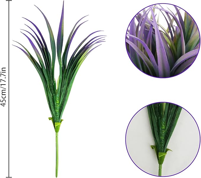 16Pcs Artificial Grass Fake Plants 17.3in Outdoor Plants UV Resistant Faux Greenery Stems Fake Grass for Home Window Garden Office Patio Pathway Front Porch Halloween Décor Green & Purple Phliofd