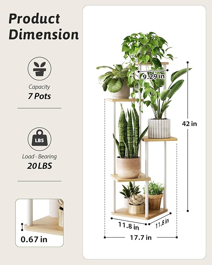 Tall Plant Stand Indoor 5 Tiered Plant Shelf for Multiple Plants Coner Shelf Stand Wood Plant Stand Metal Shelving for Living Room Bedroom Balcony Patio White Gentingbro