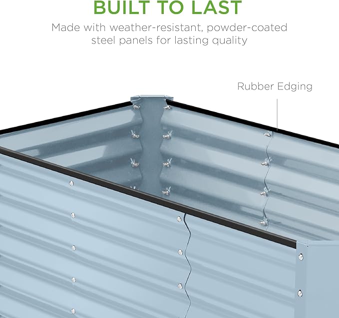 Best Choice Products 4x2x2ft Outdoor Metal Raised Garden Bed, Deep Root Box Planter for Vegetables, Flowers, Herbs, 119 Gallon Capacity, 100% Non Toxic Materials - Mist Blue BestChoiceProducts