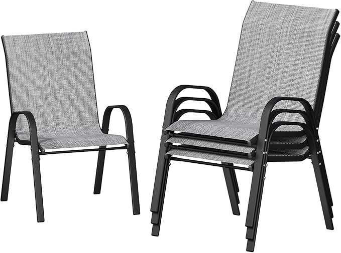 UDPATIO Patio Chairs Set of 4, Stackable Outdoor Dining Chairs with High Back, Breathable Textilene Fabric Outdoor Chair All Weather, 350LBS Capacity for Garden, Backyard (Light Grey) UDPATIO