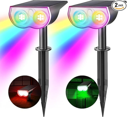 Consciot Solar Spot Lights Outdoor, Halloween Decorations 22 LEDs IP67 Waterproof Color Changing Solar Outdoor Lights, 8 Colors, 2-in-1 Adjustable Wall Lights for Garden Yard Pathway, 2 Pack(RGB) Consciot