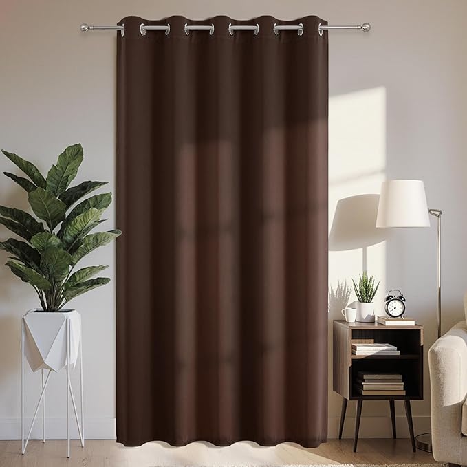 Joydeco Blackout Patio Sliding Door Curtains 90 Inches Long, Grommet Privacy Room Divider Curtains, Extra Wide Thermal Blackout Drapes for Bedroom Living Room (Chocolate, 70Wx90L, 1 Panel) JOYDECO