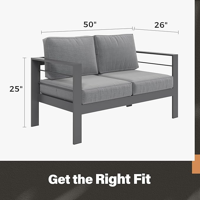 Solaste Outdoor Loveseat Aluminum Patio Furniture Sofa, All-Weather Metal Outdoor Couch with Cushions,Dark Grey Solaste