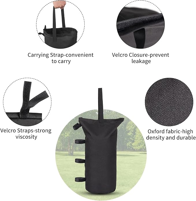 4 Pack Sand Bags for Canopy, Pop up Canopy Tent Weights SandBags for Outdoor Use - Black Without Sand Oneofics
