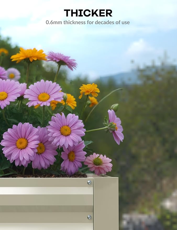GarveeLife 8x4x2 ft Galvanized Raised Garden Bed, 24" Tall Metal Planter Box for Flowers Vegetables, Rust-Resistant Raised Garden Beds for Gardening, Easy Assembly Outdoor Garden Box & Planters,Beige GarveeLife
