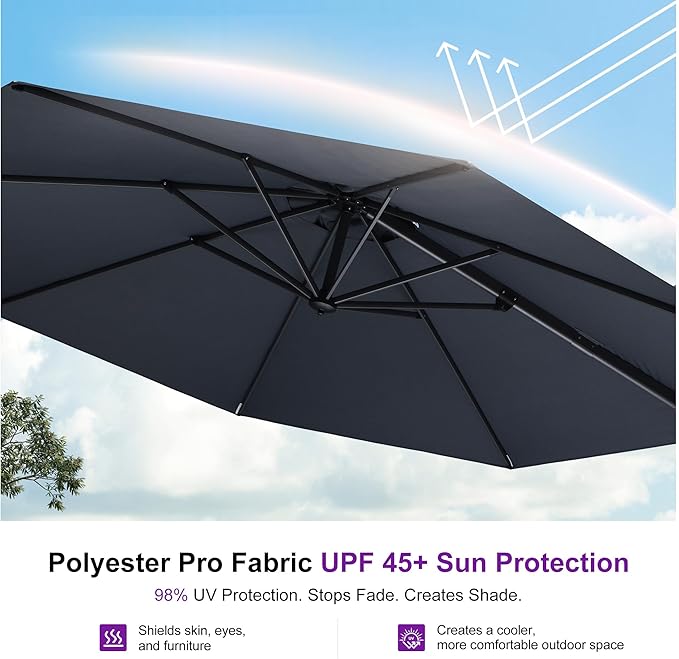 PURPLE LEAF 11 Feet Patio Umbrella Outdoor Cantilever Round Umbrella Aluminum Offset Umbrella with 360-degree Rotation for Garden Deck Pool Patio, Grey PURPLELEAF