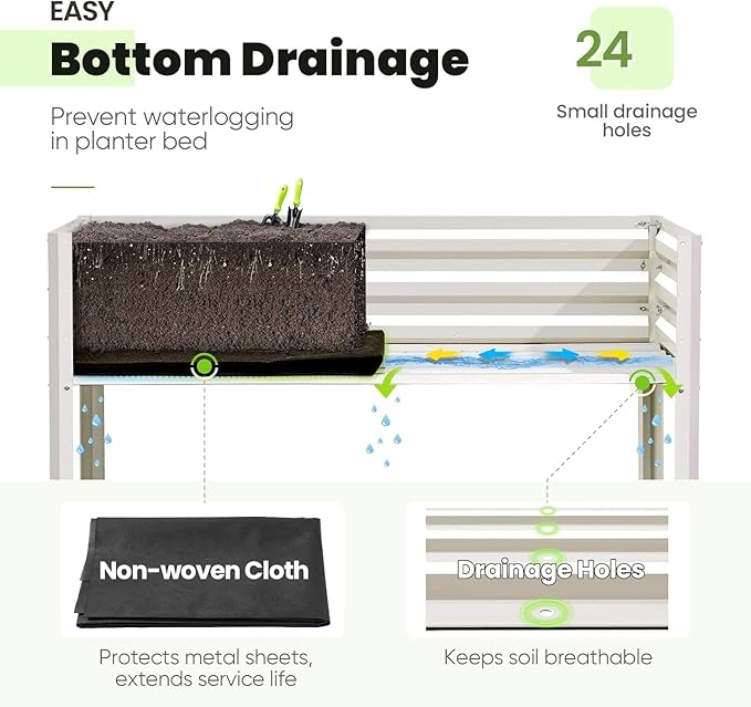 KING BIRD Raised Garden Bed with Cover & Netting Galvanized Elevated Large Planter Box with Legs for Backyard, Patio, Balcony, 400lb Capacity, Beige, 48×24×56 in KINGBIRD