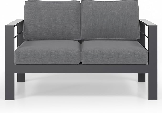 Solaste Outdoor Loveseat Aluminum Patio Furniture Sofa, All-Weather Metal Outdoor Couch with Cushions,Dark Grey Solaste