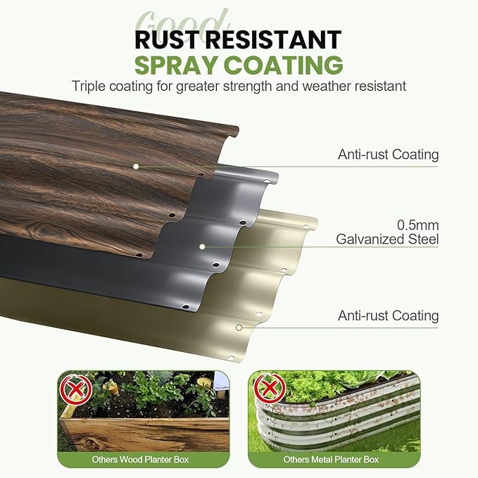 G GOOD GAIN Round Raised Garden Bed - 2x2x1.4ft Galvanized Steel Planter Boxes Outdoor with Rubber Edge Trim | Metal Raised Beds for Gardening Vegetables Flowers Fruits Herbs (Wood Grain) GGOODGAIN
