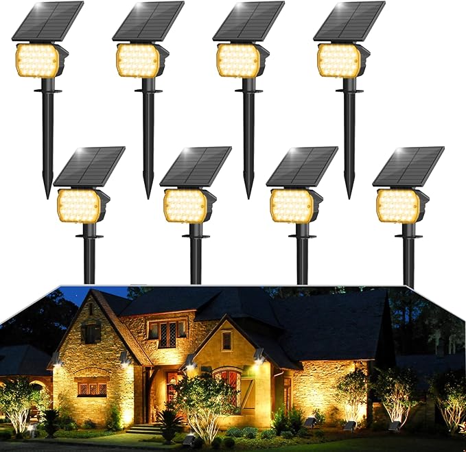 VOLISUN Solar Spotlight Outdoor, IP67 Waterproof Solar Landscape Spot Lights，Uplights for Yard Garden Pathway - 8 Pack (Warm White) 27 LED 3 Lighting Modes VOLISUN