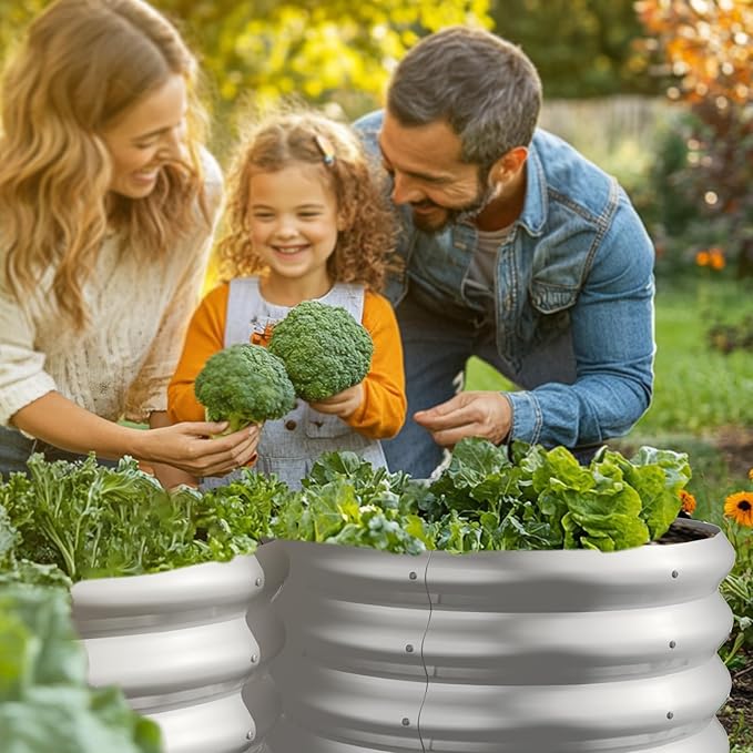 2x2x1ft Round Galvanized Raised Garden Bed Outdoor Metal Planter Box Raised Beds for Gardening,Vegetables,Fruits,Flowers & Herbs (Silver) IDEAFAMILY