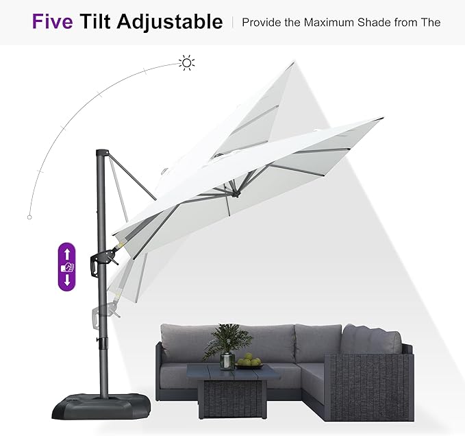 PURPLE LEAF 8 Feet Patio Umbrella Outdoor Cantilever Square Umbrella Aluminum Offset Umbrella with 360-degree Rotation for Garden Deck Pool Patio, White PURPLELEAF