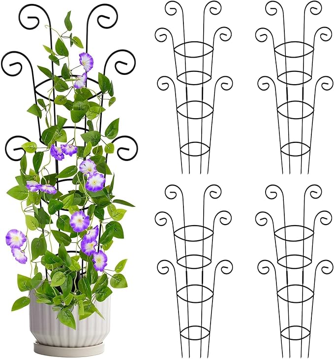 4 Pack 30 Inch Tall Metal Plant Trellis for Climbing Plants Indoor - Rustproof Garden Trellis for Potted Houseplants, Sturdy Support for Ivy, Pothos, Monstera, Hoya & Flower Vines Qiaokaiyan