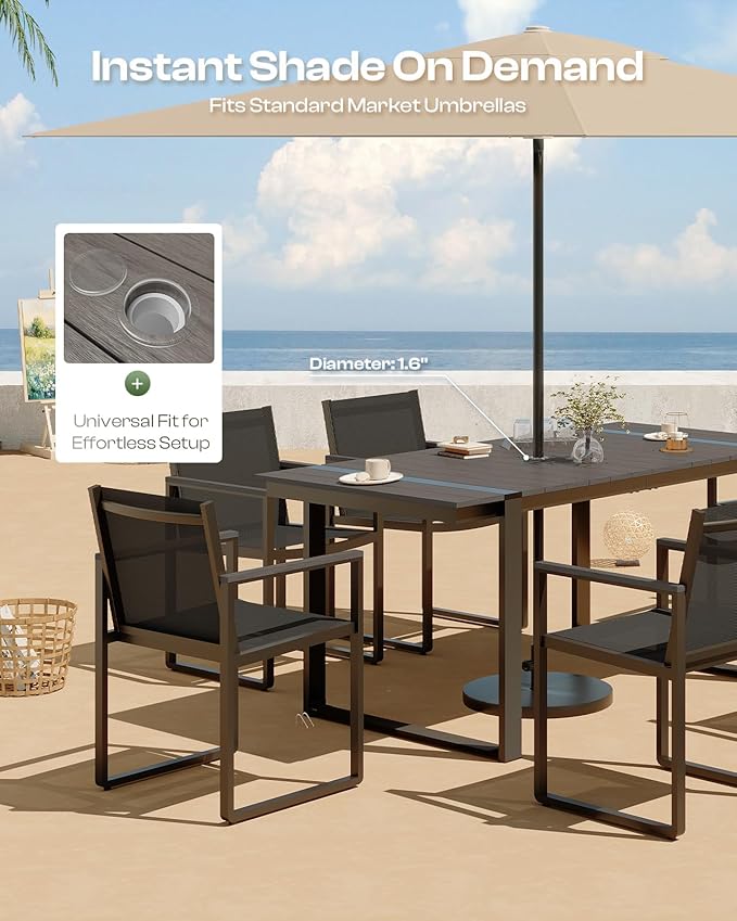 Outdoor Table and Chairs of 4, Patio Dining Sets, HDPS + Aluminum Outdoor Furniture Set with Umbrella Hole, Patio Dining Table Set (Charcoal) Oasbira