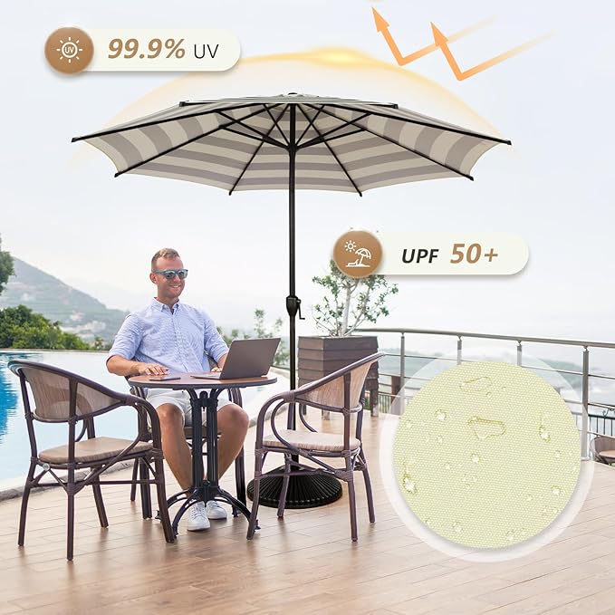 Abba Patio 9FT Lyon Outdoor Patio Umbrella Outdoor Table Umbrella with Push Button Tilt and Crank Market Umbrella 8 Sturdy Ribs UV Protection Waterproof for Garden Deck Backyard Pool, Black & Ivory AbbaPatio