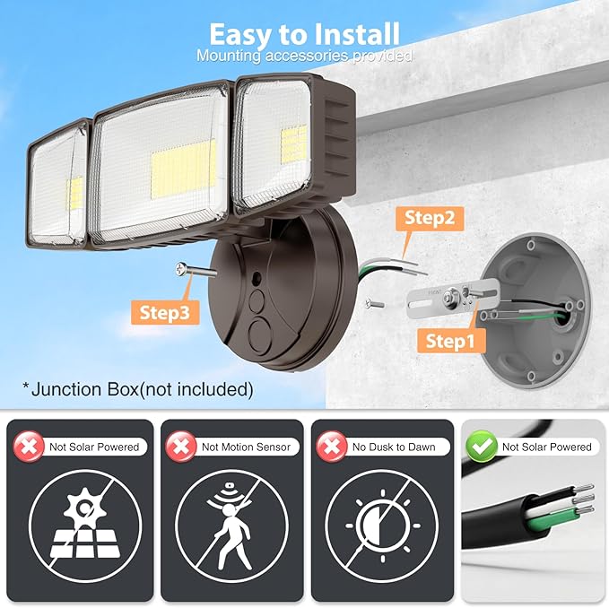 Onforu 100W 11000LM Flood Lights Outdoor, Brightness Security LED Flood Lights with 3 Adjustable Heads, Switch Controlled, IP65 Waterproof 6500K Outside Exterior Flood Light for Yard Garage Eave Patio Onforu