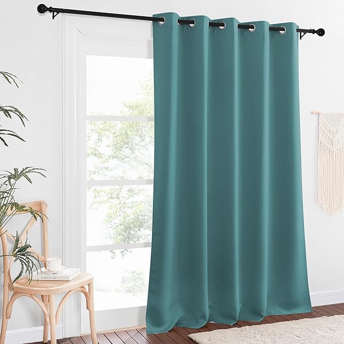 NICETOWN Patio Blackout Curtain Panels - Extra Wide Sliding Door Thermal Insulated Drape, Privacy Room Divider Curtain for Bedroom Office (Sea Teal, 66 x 118 Inch Long) NICETOWN
