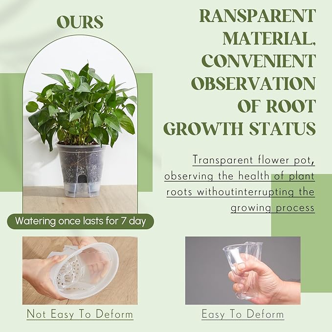 Self Watering Pots for Indoor Plants with Deep Reservoir and High Drainage Holes for Outdoor Plants and Flowers, Bare Root Planter(5.91'',Clear,9 Pcs) Wonderjune