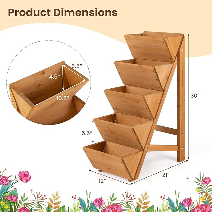 Giantex 5-Tier Wooden Vertical Raised Garden Bed Set of 2, Freestanding Plant Stand with Legs for Herbs Vegetables Fruits, Indoor Outdoor Tiered Wood Planter Box Flower Rack for Patio, Balcony & Yard Giantex