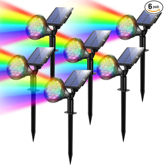 Color Changing Solar Spot Lights Outdoor, 21 LEDs Brightness Solar Pathway Lights Outdoor, IP67 Waterproof Exterior Solar Lights for House, 2-in-1 Solar Flood Lights Outdoor for Yard XTGTP