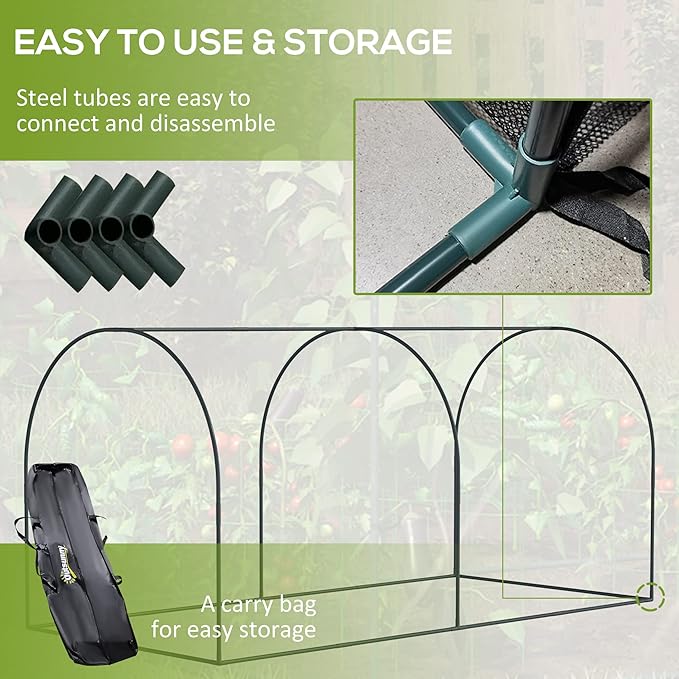 Outsunny 8' x 4' Crop Cage, Plant Protection Tent with Two Zippered Doors, Storage Bag and 4 Ground Stakes, for Garden, Yard, Lawn, Green Outsunny