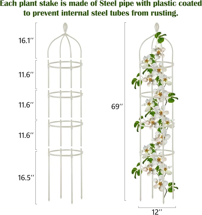 Garden Obelisk Trellis for Climbing Plants Outdoor 6 Ft Rose Bush Round Trellis for Pots Rustproof Metal Plant Flower Trellises for Clematis Vine Jasmine Support Outdoor Indoor Miuwauer