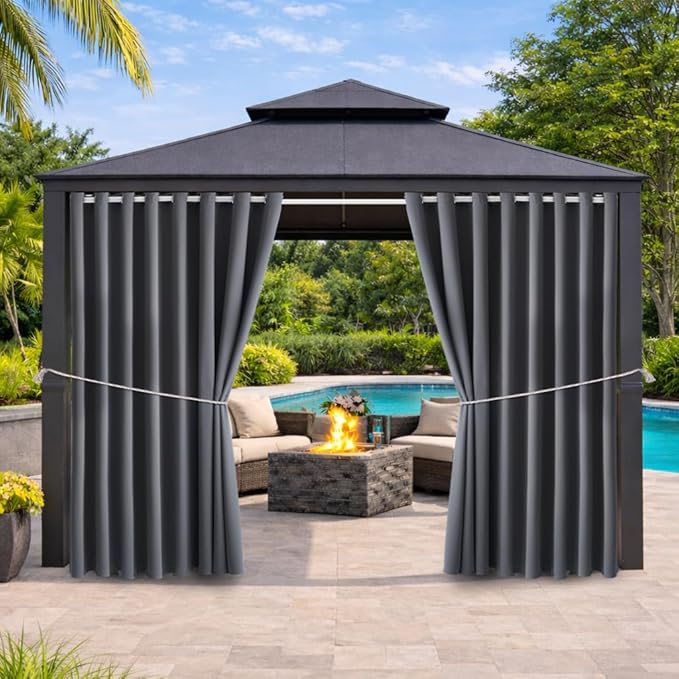 DIVA EN CAMINO DEC Outdoor Patio Curtain Waterproof Darkening Thermal Insulated Indoor Curtains for Bedroom, Porch, Living Room, Pergola, Cabana, W105 x L120 Extra Wide, Gray, Set of 2 Panels DivaenCamino