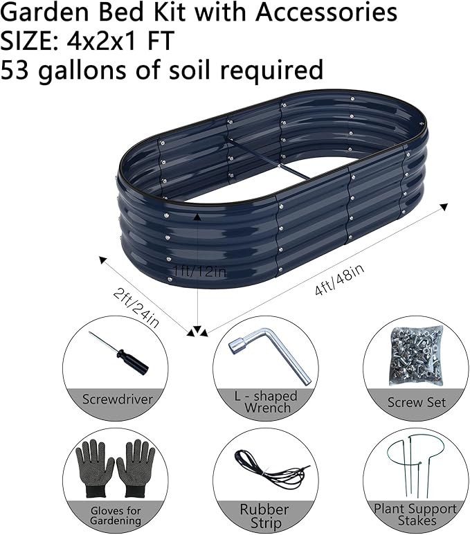 Raised Garden Beds Outdoor Galvanized Planter Raised Garden Bed 4x2x1ft Flower Garden Bed ZFHgarden